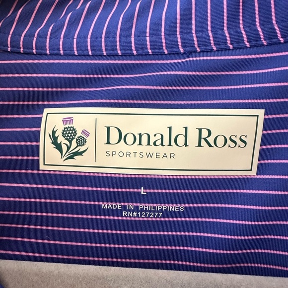 Donald Ross Men's Navy and Pink Striped Golf Shirt Performance Fabric size L - Picture 2 of 4